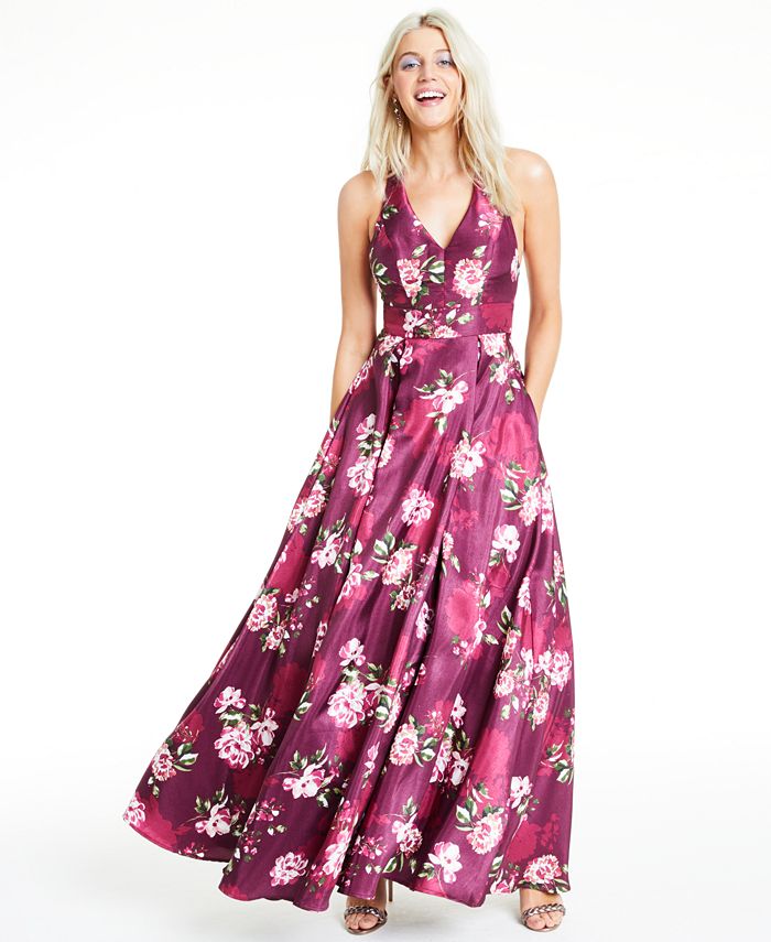 City Studios Juniors' Floral-Print Bow-Back Gown & Reviews - Dresses ...