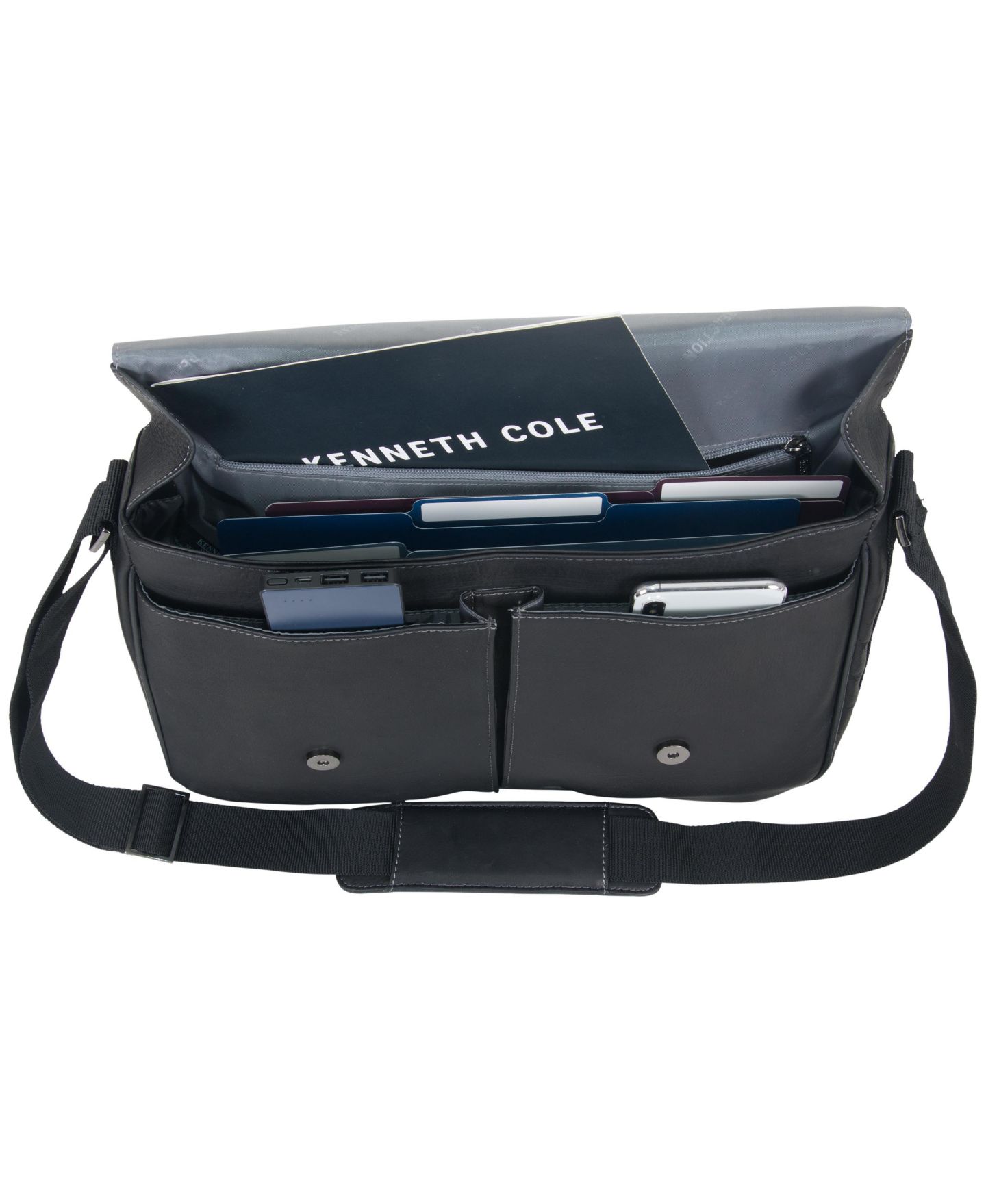 Сумка Kenneth Cole Reaction Colombian Leather Crossbody 15.6" Laptop & Tablet Messenger, цвет: Чёрный — фото 5