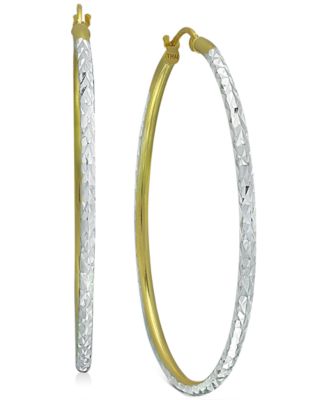 Giani Bernini Medium Two-Tone Textured Hoop Earrings in Sterling Silver ...