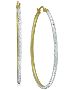 image of Giani Bernini Medium Two-Tone Textured Hoop Earrings in Sterling Silver & 18k Gold-Plate, 1.37