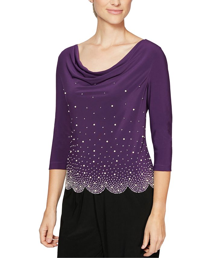 Alex Evenings Cowl-Neck Embellished Top & Reviews - Tops - Women - Macy's