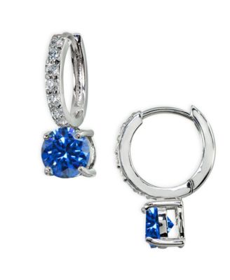 Colored Cubic Zirconia Huggie Hoop Earrings in Sterling Silver or 18k Gold over Silver Also Available in Lab Created Opal - BlueSilver 180$