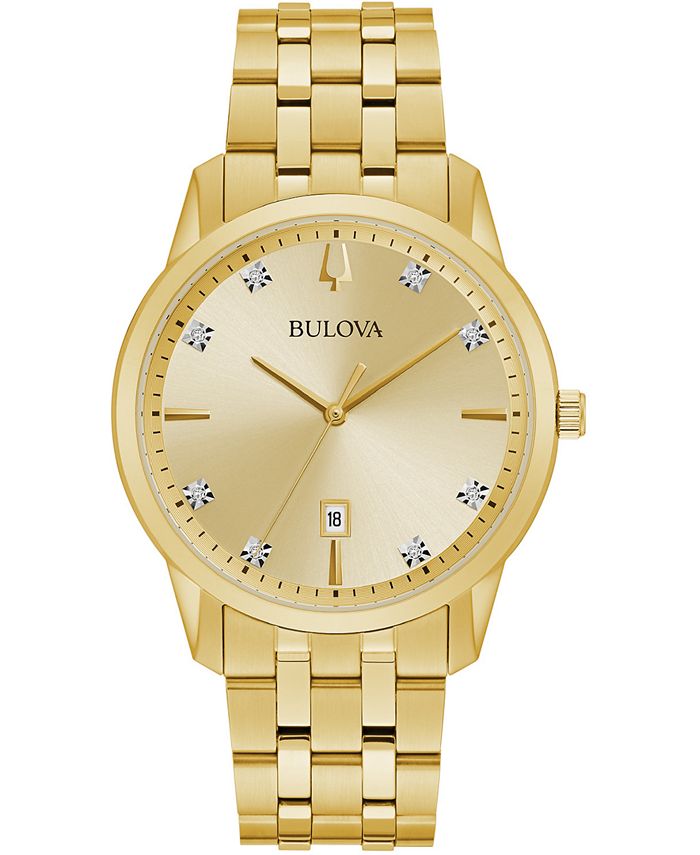 Bulova - Men's Sutton Diamond-Accent Gold-Tone Stainless Steel Bracelet Watch 40mm