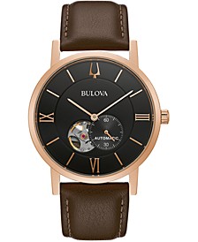 Men's Automatic Clipper Brown Leather Strap Watch 42mm