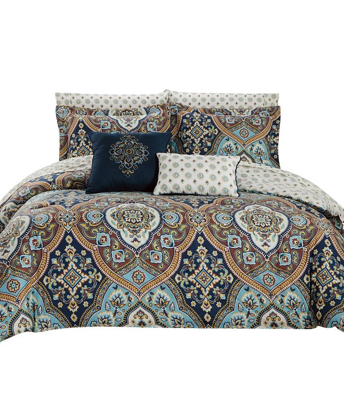 Olivia Gray Wellington 9Piece Printed Reversible Queen Comforter Set Macy's