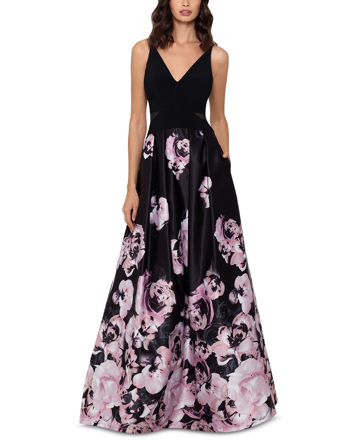XSCAPE Floral-Print Gown