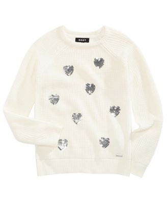 DKNY - Big Girls Sequin Hearts Sweater