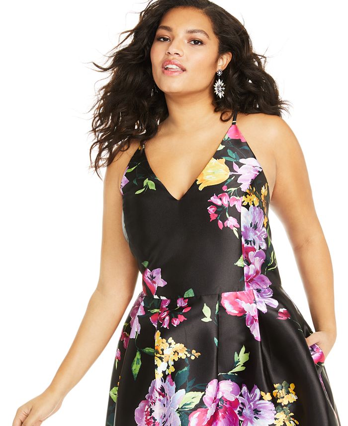 BCX Trendy Plus Size Floral-Print Plunge Gown - Macy's