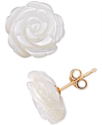 Mother-of-Pearl Flower Stud Earrings in 10K Gold - White