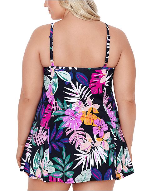 Swim Solutions Plus Size FloralPrint Empire Swimdress, Created for