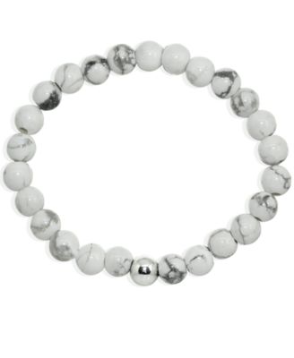 Genuine Stone Bead Stretch Bracelet with Silver Plate or Gold Plate Bead Accent
