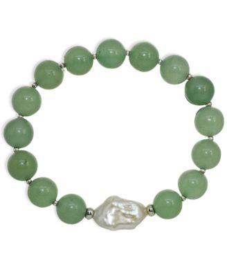 Genuine Stone Bead Biwa Pearl Stretch Bracelet