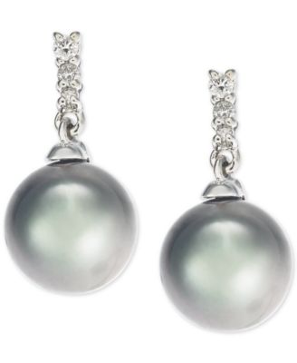 Cultured Tahitian Pearl (8mm) & Diamond (1/10 ct. t.w.) Drop Earrings in 14k White Gold