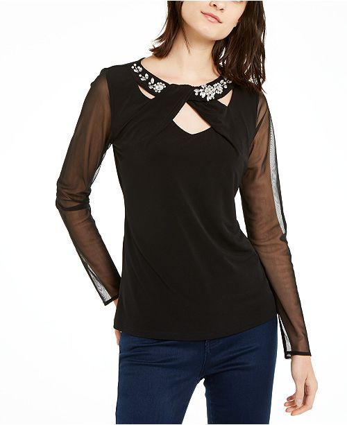Inc Embellished Illusion Twist Front Top Created For Macy S