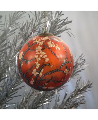 La Pastiche by Overstockart Branches of An Almond Tree in Blossom, Red Hand Painted Glass Ornament by Vincent Van Gogh, 3.5" x 3.5", 3.5" x 3.5"