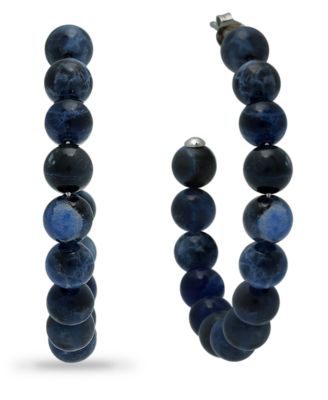 Macy's - Genuine Stone Bead Hoops in Fine Silver Plate, 1 3/4"
