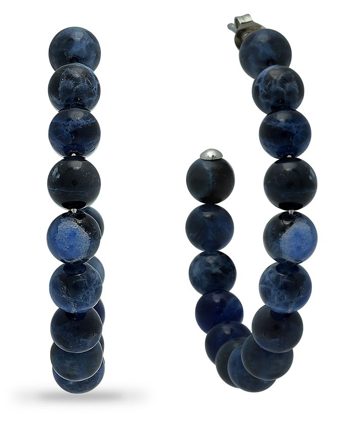 Macy's - Genuine Stone Bead Hoops in Fine Silver Plate, 1 3/4"