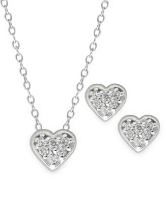 Children's Crystal Heart Pendant Necklace Stud Earrings Set in Sterling  Silver