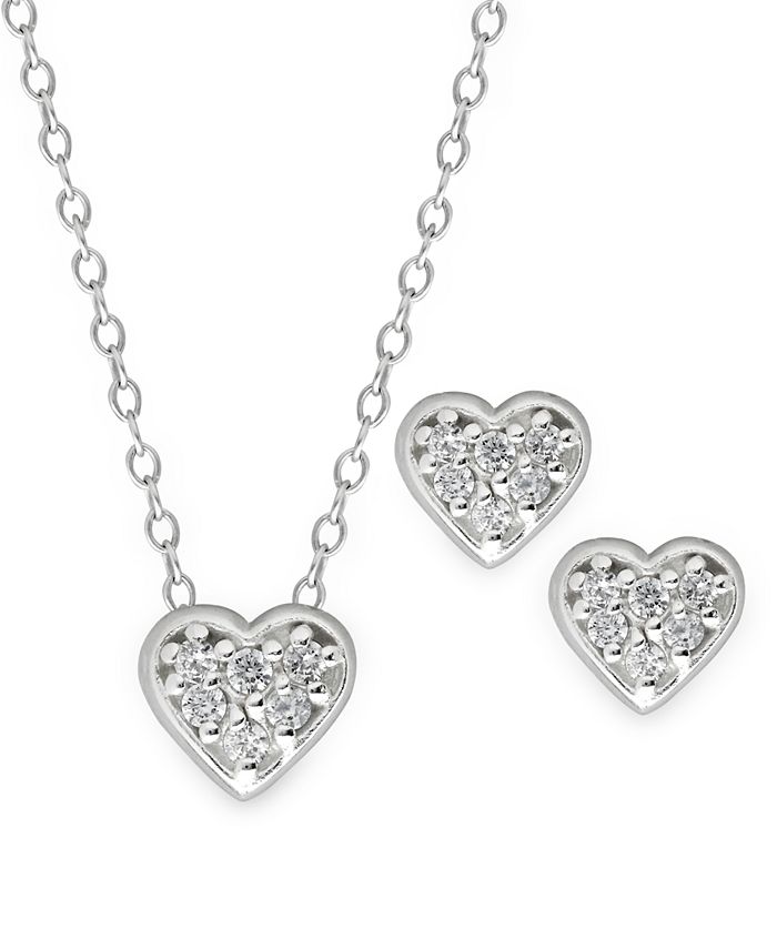 Rhona Sutton - Children's Crystal Heart Pendant Necklace Stud Earrings Set in Sterling Silver