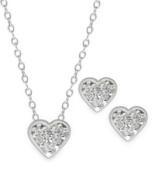 image of Rhona Sutton 4 Kids Children-s Crystal Heart Pendant Necklace Stud Earrings Set in Sterling Silver