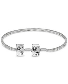 Children's  Floral Clasp Foxtail Chain Charm Carrier Bracelet with Stopper in Sterling Silver