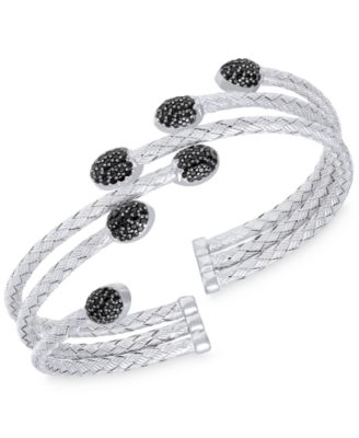 Rhona Sutton - Stepped Rows Crystal Dome Cuff Bangle in Sterling Silver
