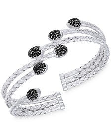 Stepped Rows Crystal Dome Cuff Bangle in  Sterling Silver