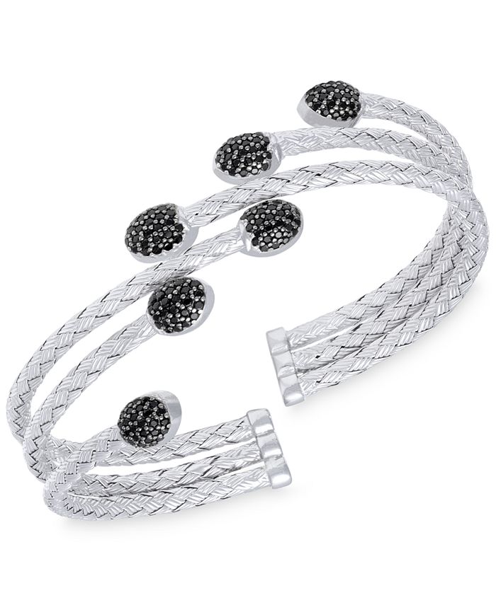 Rhona Sutton - Stepped Rows Crystal Dome Cuff Bangle in Sterling Silver