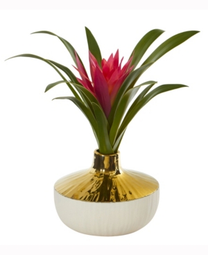 Nearly Natural 13in. Ginger Artificial Plant In Gold And Cream Elegant Vase In Green
