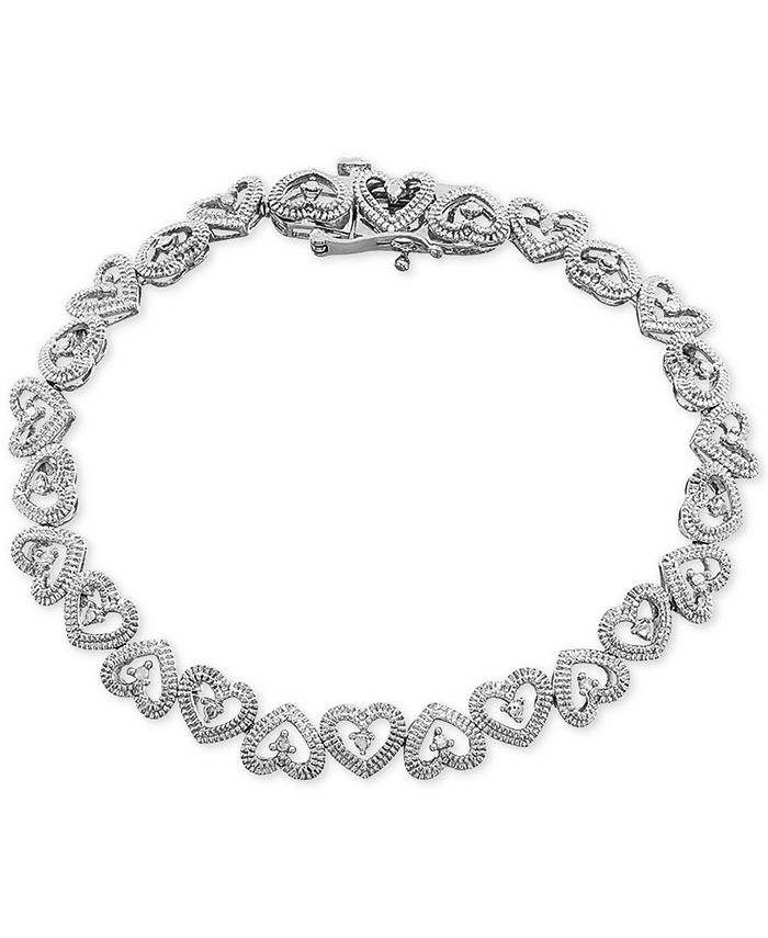 Macy's Diamond Heart Charm Bracelet (1/10 ct. t.w.) in Sterling Silver or  14k Gold-Plated Sterling Silver - Macy's