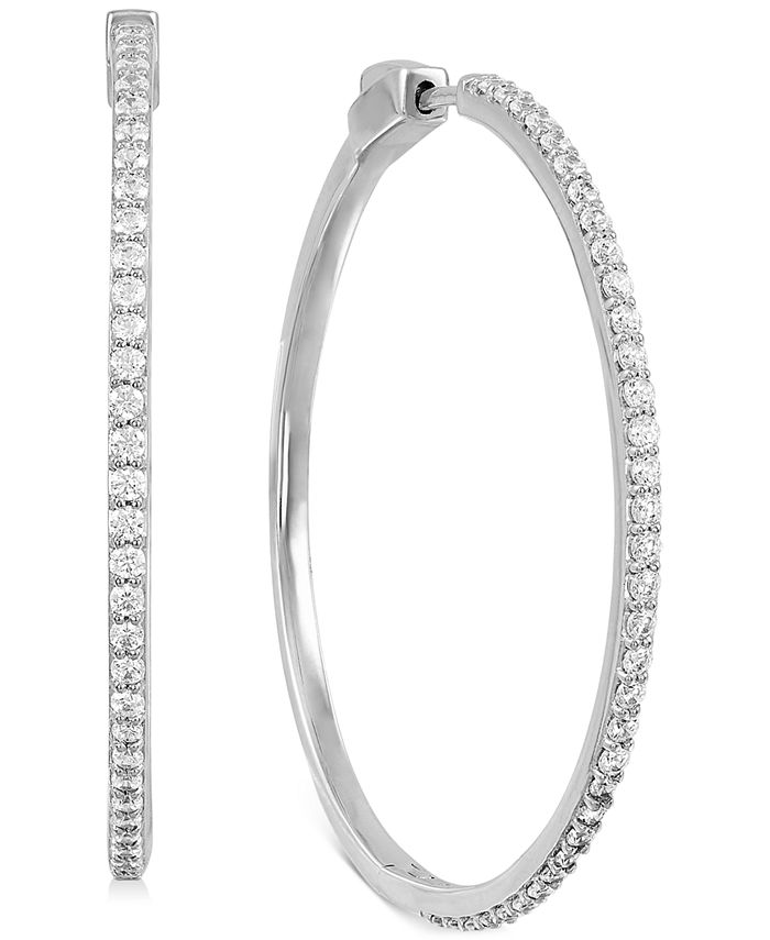 Macy's Diamond Medium Skinny Hoop Earrings (1 ct. t.w.) in Sterling ...