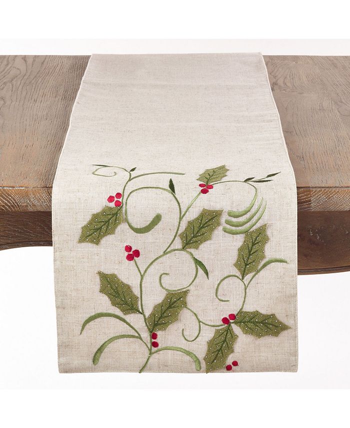 Saro Lifestyle Holly Leaf Applique Table Runner - Macy's