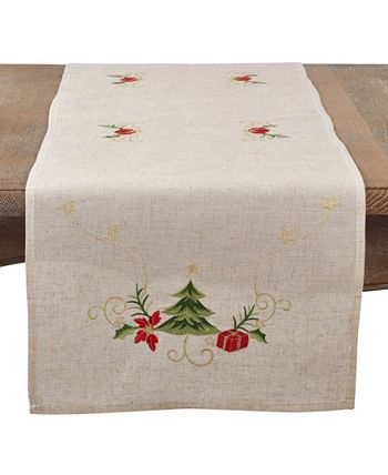 Saro Lifestyle Embroidered Christmas Tree Table Runner - Macy's