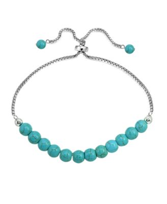 Genuine Stone Bead Adjustable Bracelet in Silver Plate