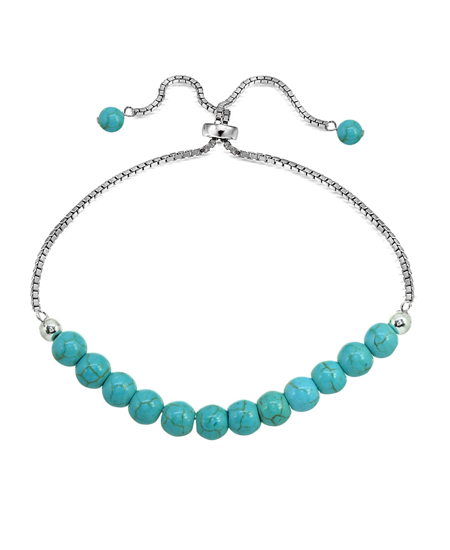 Genuine Stone Bead Adjustable Bracelet in Silver Plate