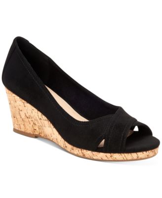 macy's black wedge shoes