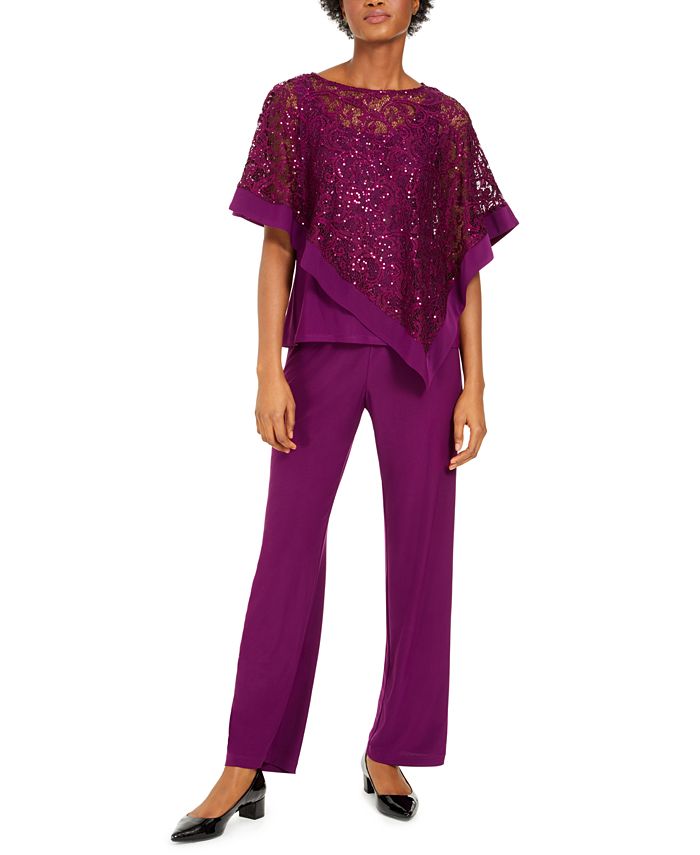 R And M Richards 2 Pc Sequinned Poncho And Pants Set Macy S