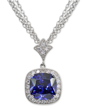 image of Blue Cubic Zirconia Cushion Halo 18