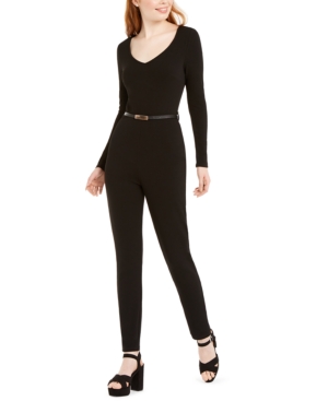 Almost Famous Juniors Belted Jumpsuit In Black Modesens