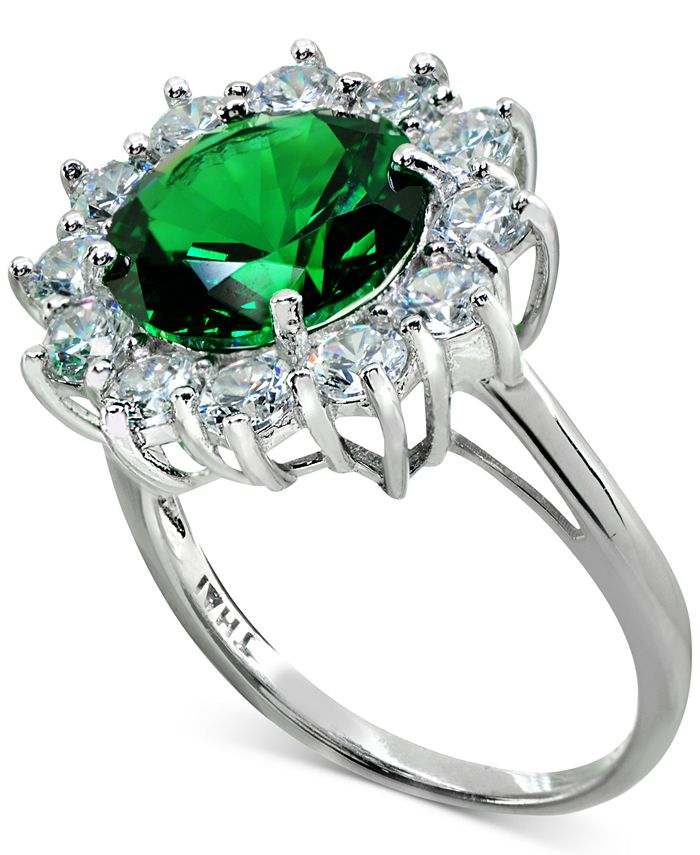 Macy's Cubic Zirconia Green Halo Statement Ring in Sterling Silver Macy's