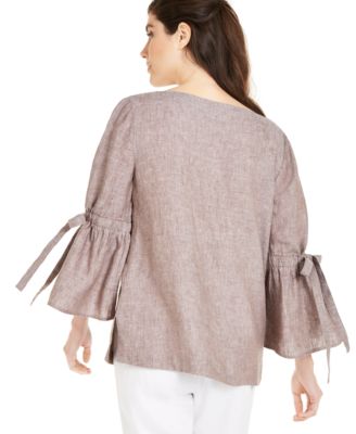 Charter Club Linen Bell-Sleeve Top, Created for Macy's