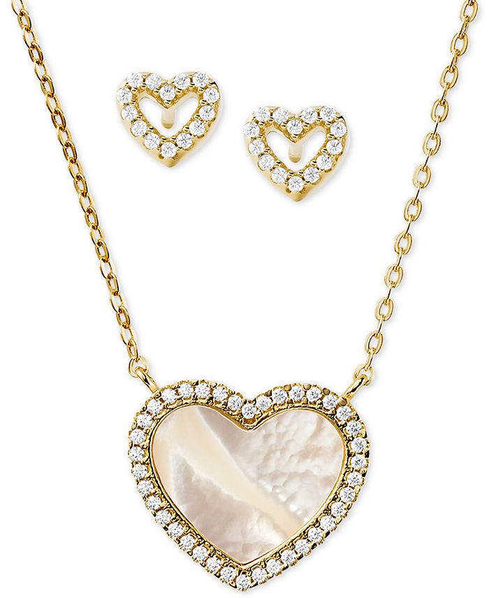 Michael Kors Sterling Silver Pavé and Mother-of-Pearl Heart Pendant Necklace  & Stud Earrings Set & Reviews - All Fashion Jewelry - Jewelry & Watches -  Macy's