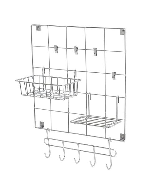 Honey Can Do 8 Piece Chrome Wire Wall Grid With Storage