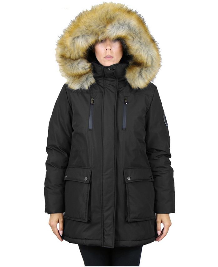 Spire By Galaxy Women's Parka with Detachable Hood and Fur Trim - Macy's