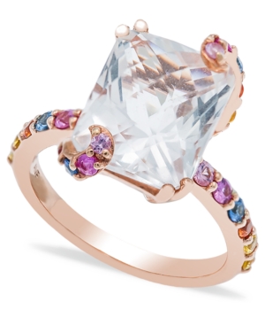 image of White Quartz and Multi-Colored Sapphire Ring in 14K Rose Gold