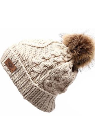 Faux Fur Pom Beanie with Fleece Lining
