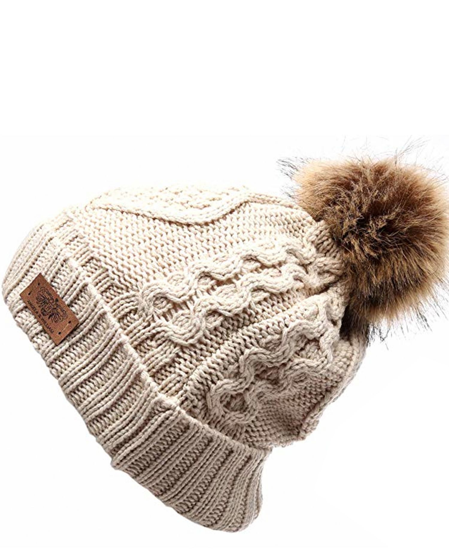 Faux Fur Pom Beanie with Fleece Lining