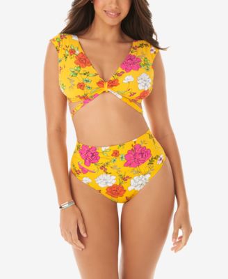 yellow tummy control swimsuit