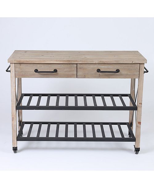 Luxen Home Two Drawer Wood Kitchen Cart With Metal Rack Open Storage Reviews Furniture Macy S
