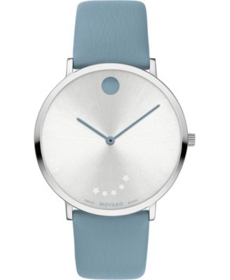 Movado - Unisex Swiss Modern 47 Blue Vegan Leather Strap Watch 40mm